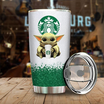 Baby Yoda hug Starbucks tumbler