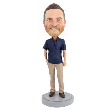 Custom Casual Male Bobblehead – Premium Polo Shirt Personalized Figurine