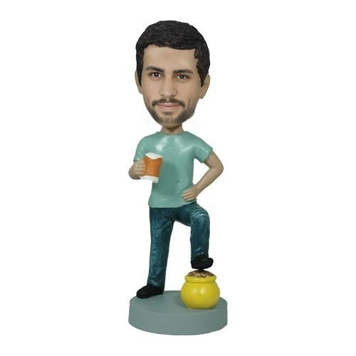 Bobblehead of a man holding beer and a pot of gold – Handmade Personalized