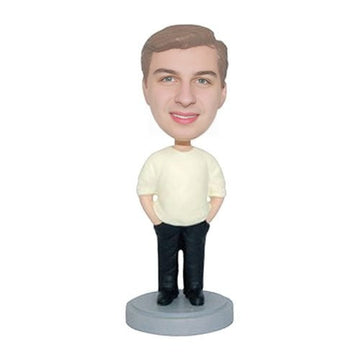 Relaxed Male With Hands In Pockets Bobblehead – Handmade Personalized