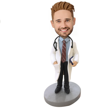 Custom Doctor with Stethoscope Bobblehead – Personalized Engraved Text