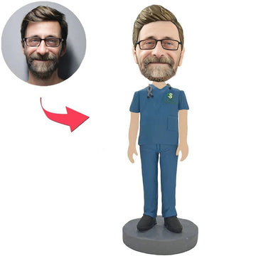 Male Doctor In Operating Room Custom Bobbleheads With Engraved Text