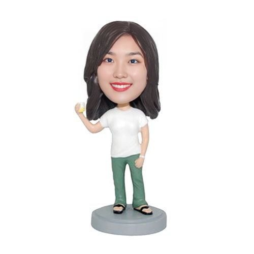 Custom Casual Female Holding Drink Bobblehead – Premium Personalized Figurine
