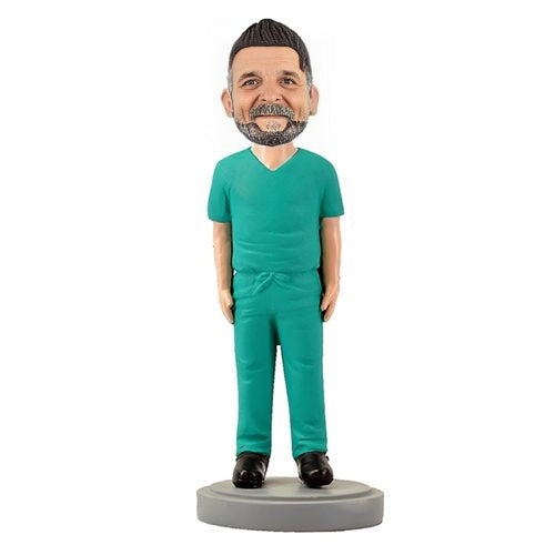 Custom Male Medical Professional Bobblehead – Green Scrubs Personalized Figurine