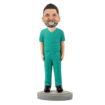 Custom Male Medical Professional Bobblehead – Green Scrubs Personalized Figurine