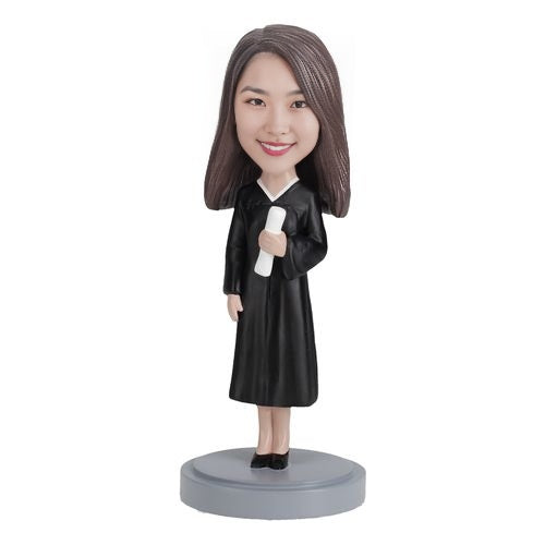 Custom Female Graduate Bobblehead – Black Gown Personalized Figurine