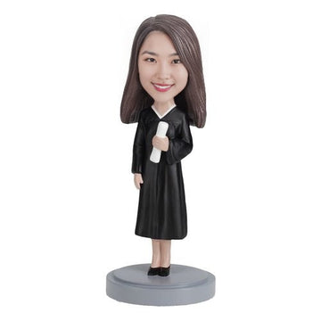 Custom Female Graduate Bobblehead – Black Gown Personalized Figurine