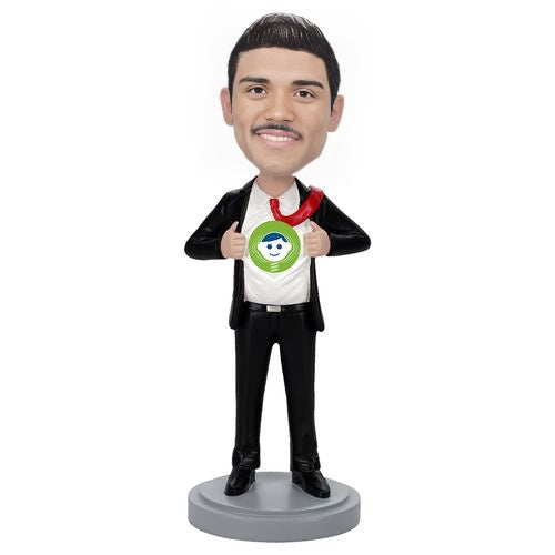 Custom Superhero Businessman Bobblehead – Personalized Executive Hero Figurine