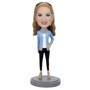 Casual Female in Jeans Bobblehead  – Handmade Personalized